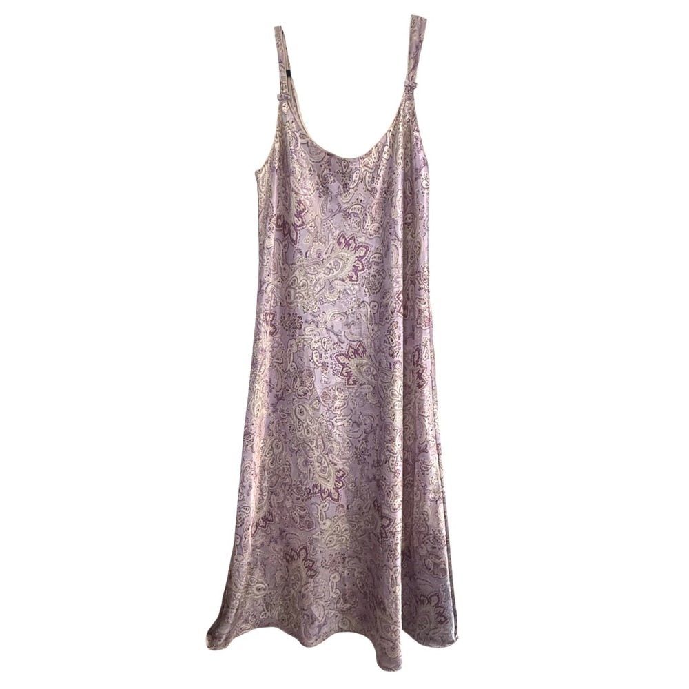 Vintage Oscar de la Renta Pink Label Lavender Paisley Satin Chemise Nightgown XL